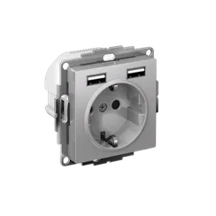 Розетка с USB A+A с заземлением и защитными шторками Systeme Electric AtlasDesign Алюминий ATN000330