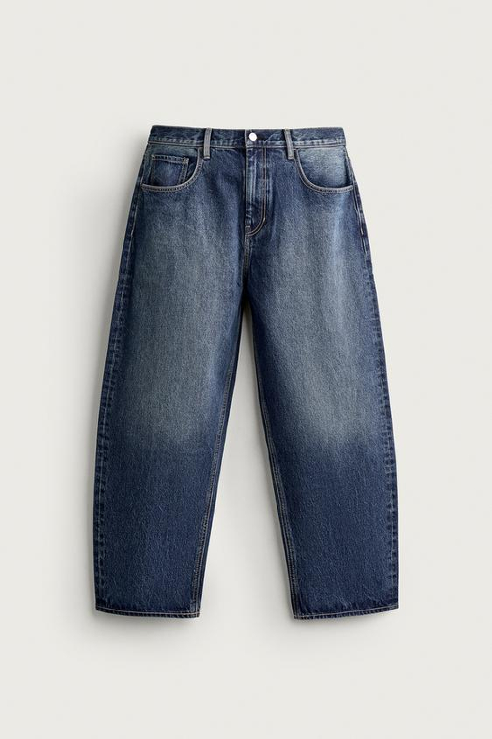 ZARA ДЖИНСЫ TAPERED WIDE LEG, СИНИЙ