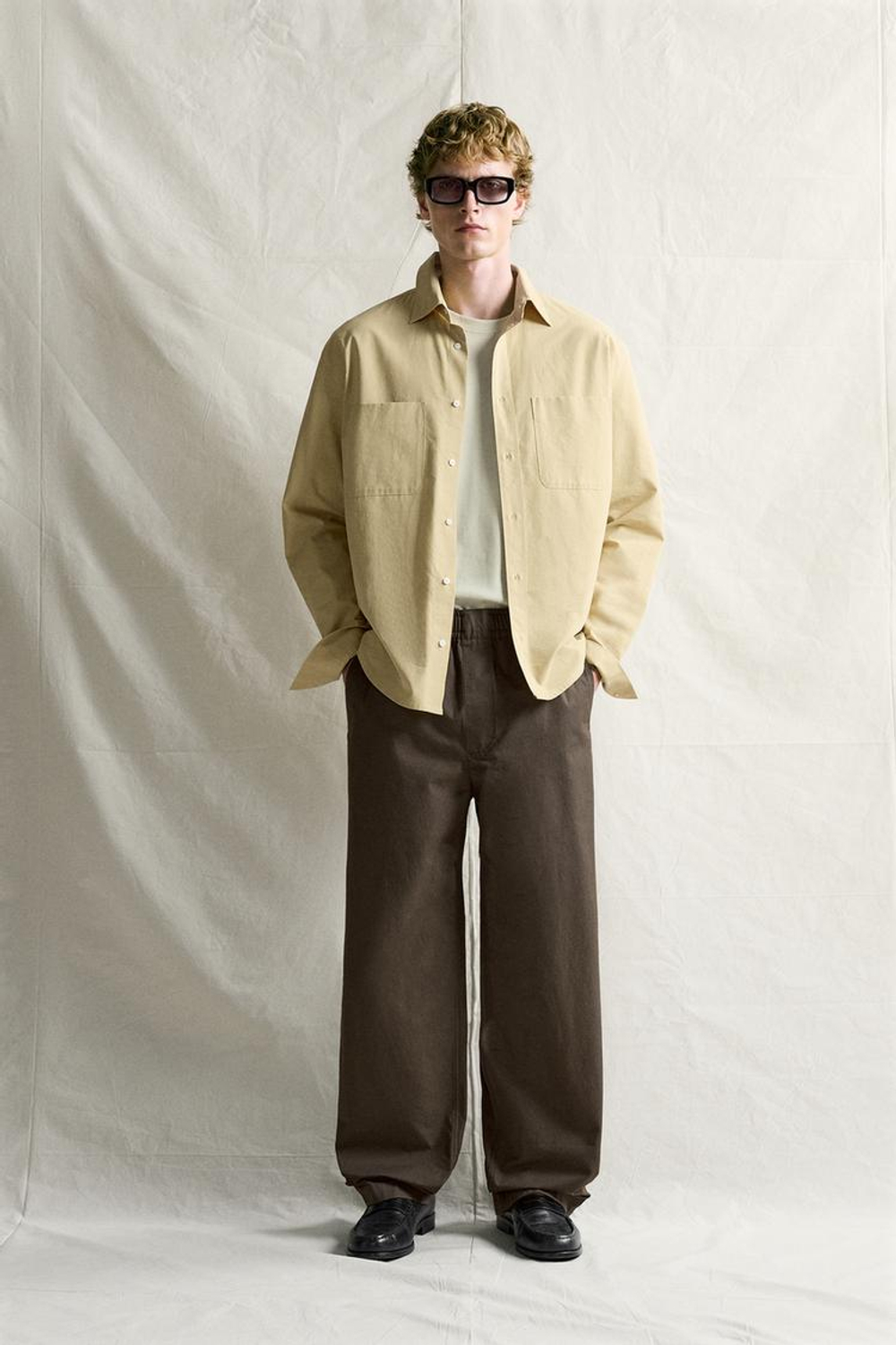 ZARA БРЮКИ BARREL FIT ИЗ ХЛОПКА, КОРИЧНЕВЫЙ