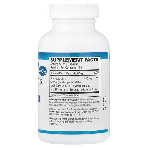 EuroMedica, Andrographis EP80™, 400 мг, 60 капсул