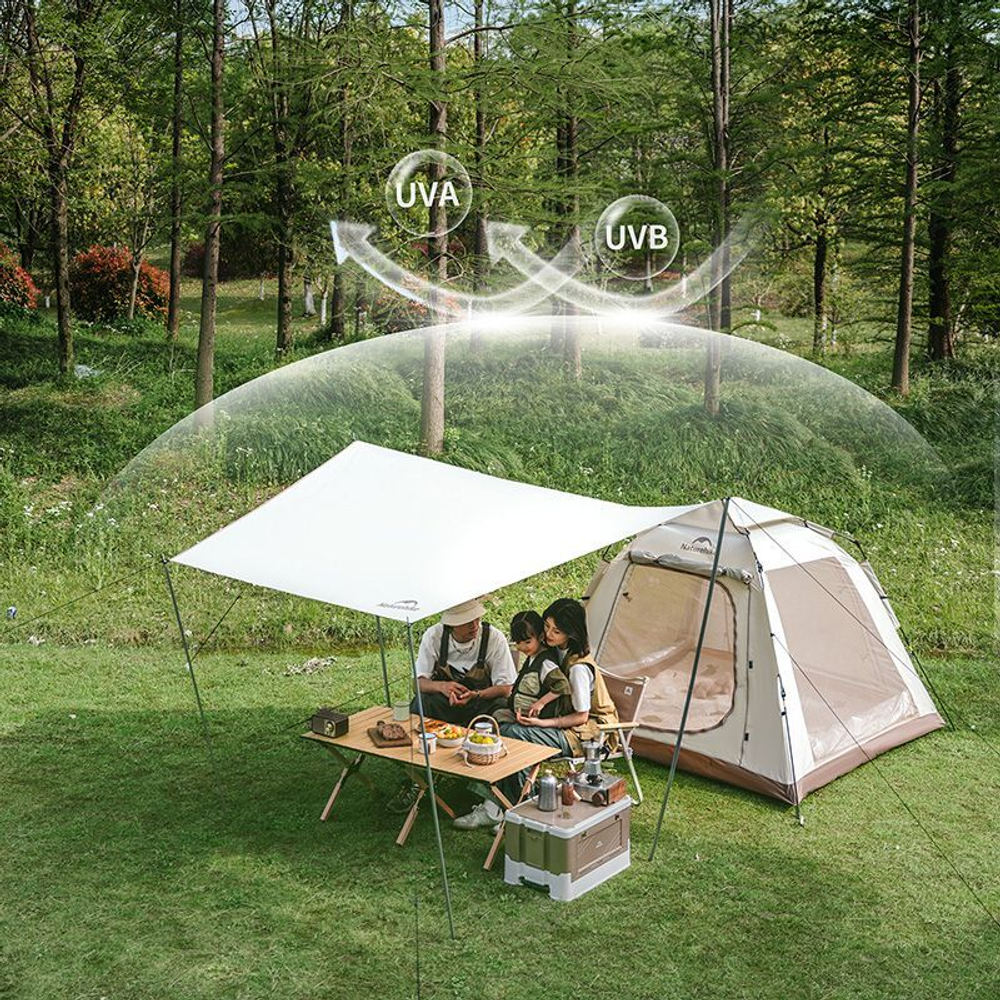 Палатка туристическая 3-местная c навесом Naturehike Ango Picnic Automatic Tent CNK2450WS021, бежевая, 6976507662536