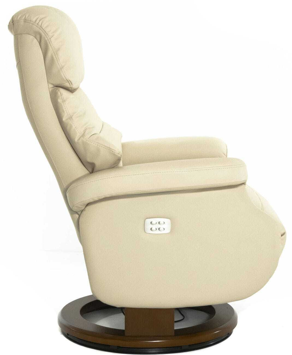 Кресло реклайнер Relax Lux Electro S16099RWB, натуральная кожа кремовая (061), основание дерево темный орех (029)