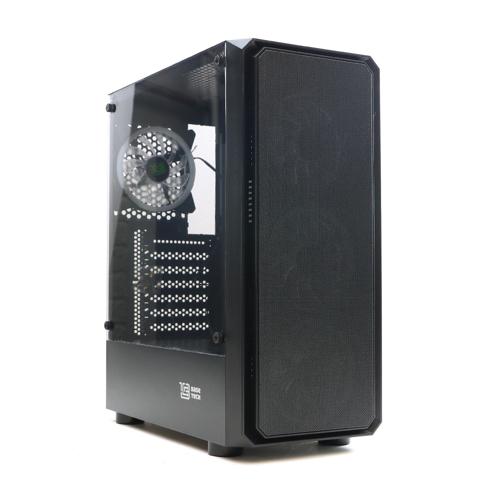 Корпус BaseTech eXtreme GFX-03, Без БП, ATX, чёрный, 4xFRGB FAN, 2xUSB2, 1xUSB3, бок: закалённое стекло (BT-GFX-03-MESH-4F-RGB)