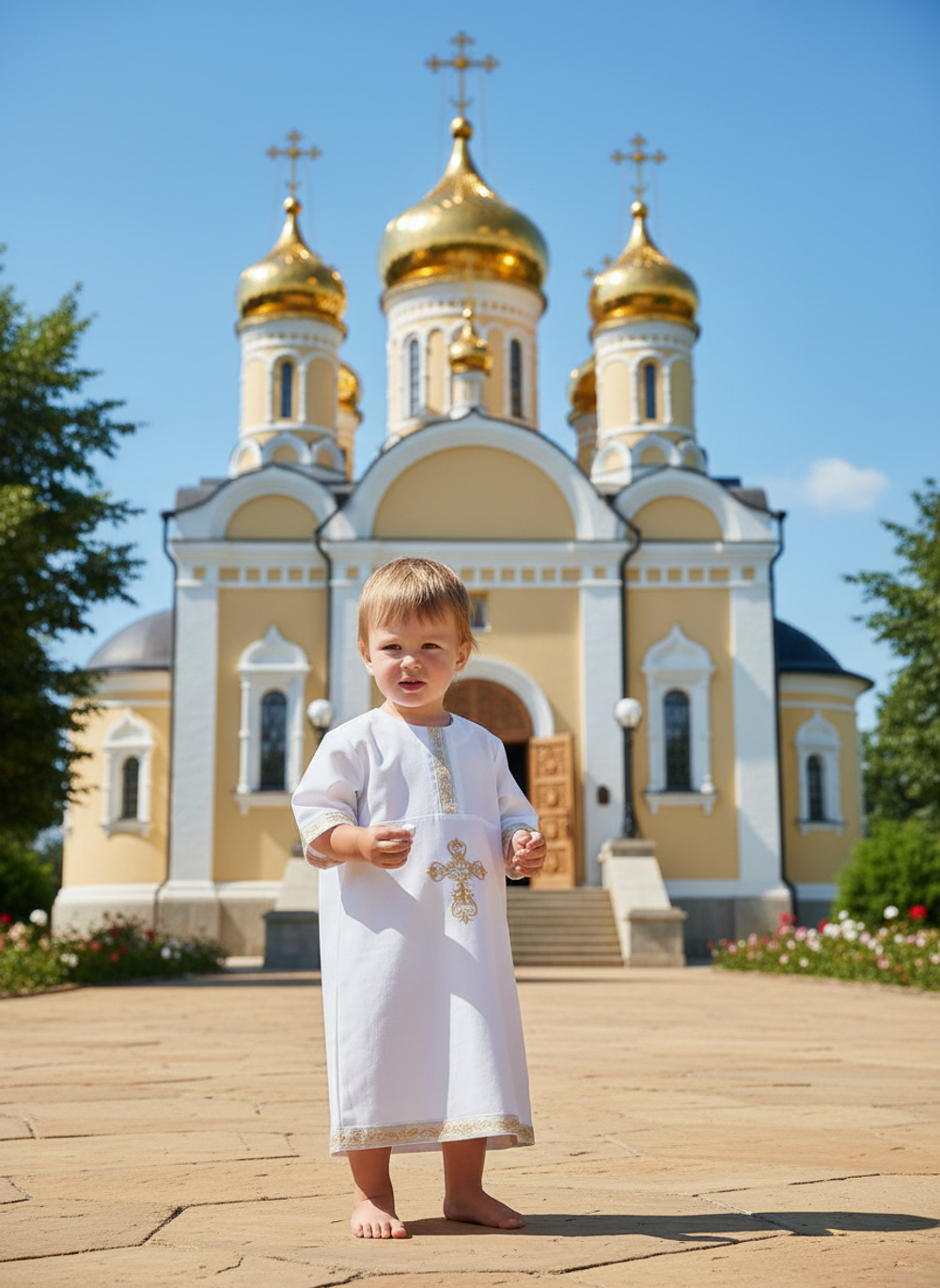 Рубашка для Таинства Крещения: Золотая отделка-2 и комфорт (100% хлопок)