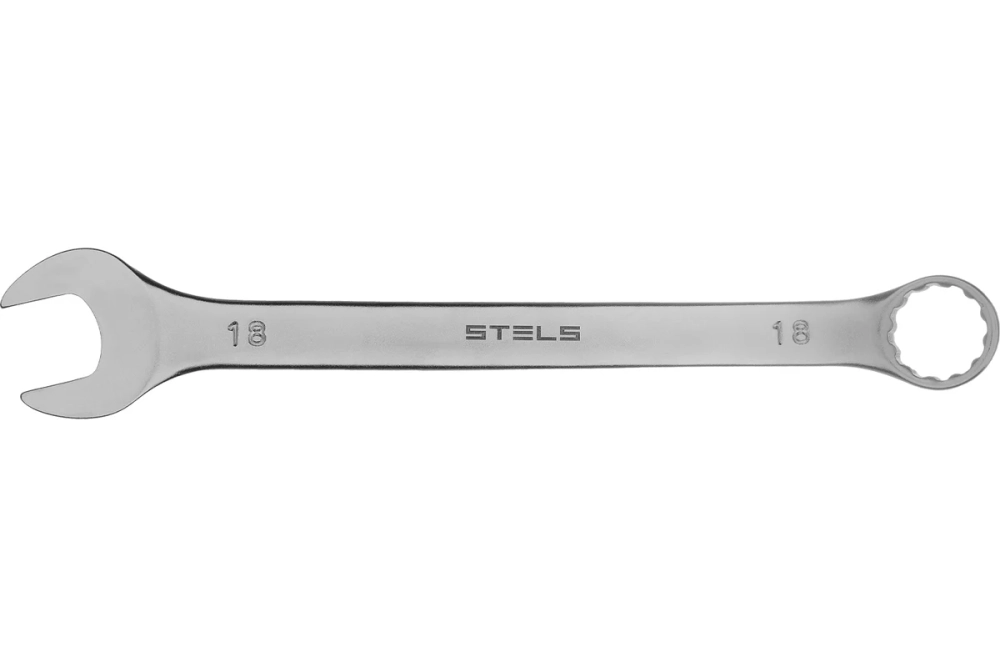 Комбинированный ключ 18 мм CrV, матовый хром STELS 15223