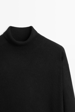 Massimo Dutti Свитер из 100% кашемира с высоким воротником, черный