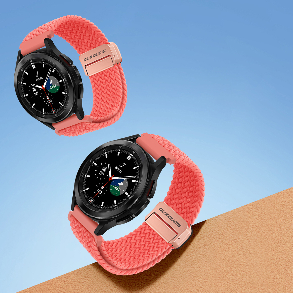 Эластичный ремешок красного цвета (Guava) от Dux Ducis для смарт часов Samsung Galaxy Watch 3, 4, 5, 6 и 7 (размер крепления 20мм), серия Strap (Mixture Pro Series)