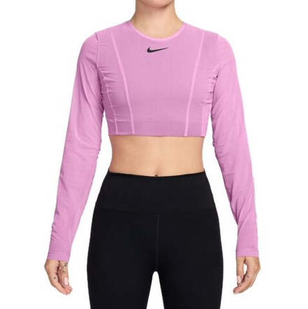 Женская футболка (длинный рукав) Nike Court Paris Slam Long Sleeve Cropped Tennis — светлая маджента/тату/светлая маджента/чёрный