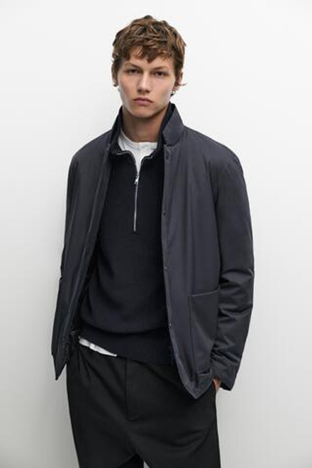 Massimo Dutti Пуховая куртка с воротником-стойкой, небесно-голубой