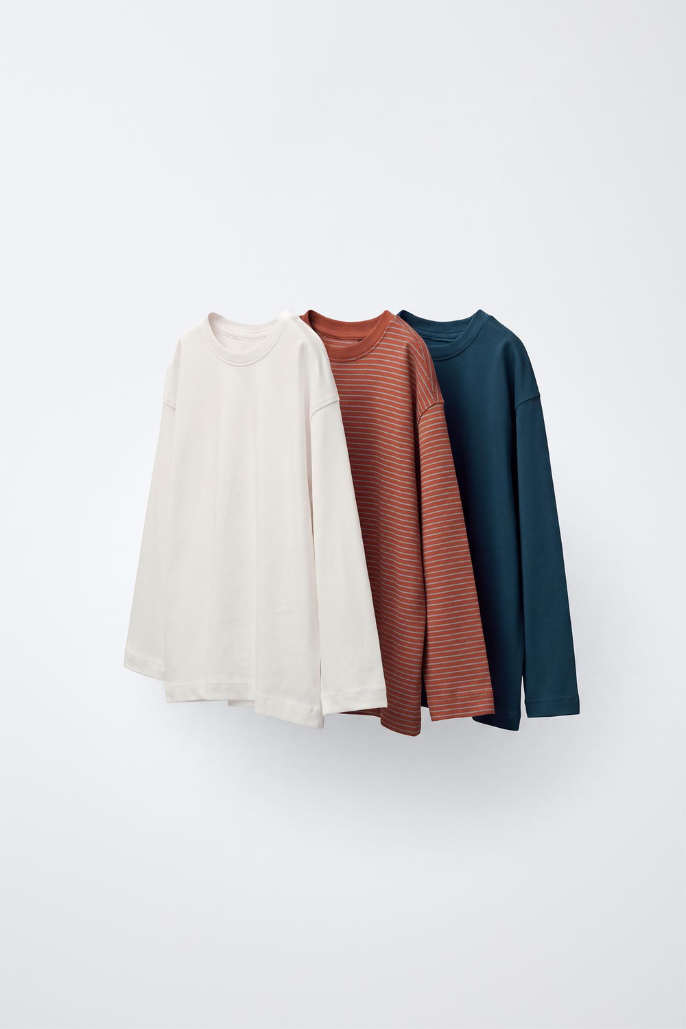 ZARA НАБОР ИЗ ТРЕХ ФУТБОЛОК С ДЛИННЫМ РУКАВОМ, ЧЕРЕПИЧНЫЙ