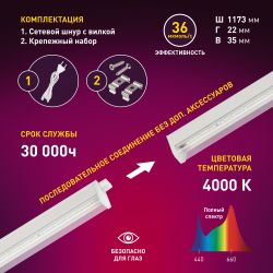 Светильник для растений, фитолампа светодиодная линейная ЭРА FITO-18W-T5-Ra90 полного спектра 18 Вт Т5 | Линейные фито светильники