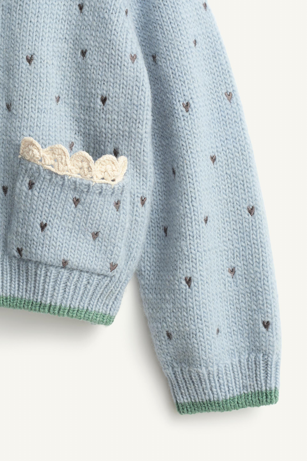 ZARA КАРДИГАН С КРУЖЕВОМ - LIMITED EDITION, ПАСТЕЛЬНО -СИНИЙ