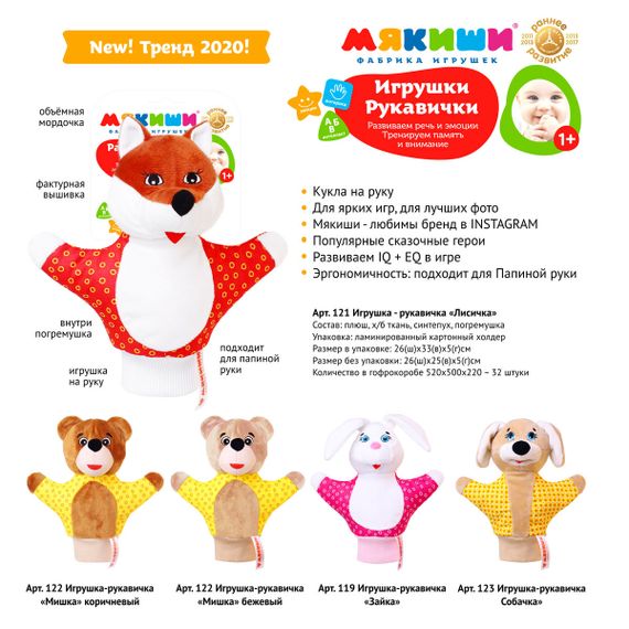 Игрушка-рукавичка "Лисичка" Мякиши