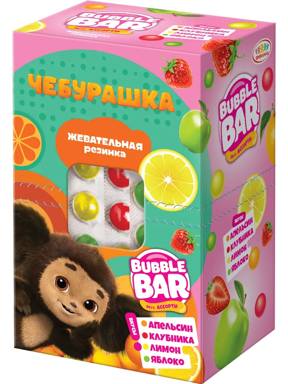 ЧЕБУРАШКА BUBBLE BAR Жевательная резинка в блистере 10/24, 12г.