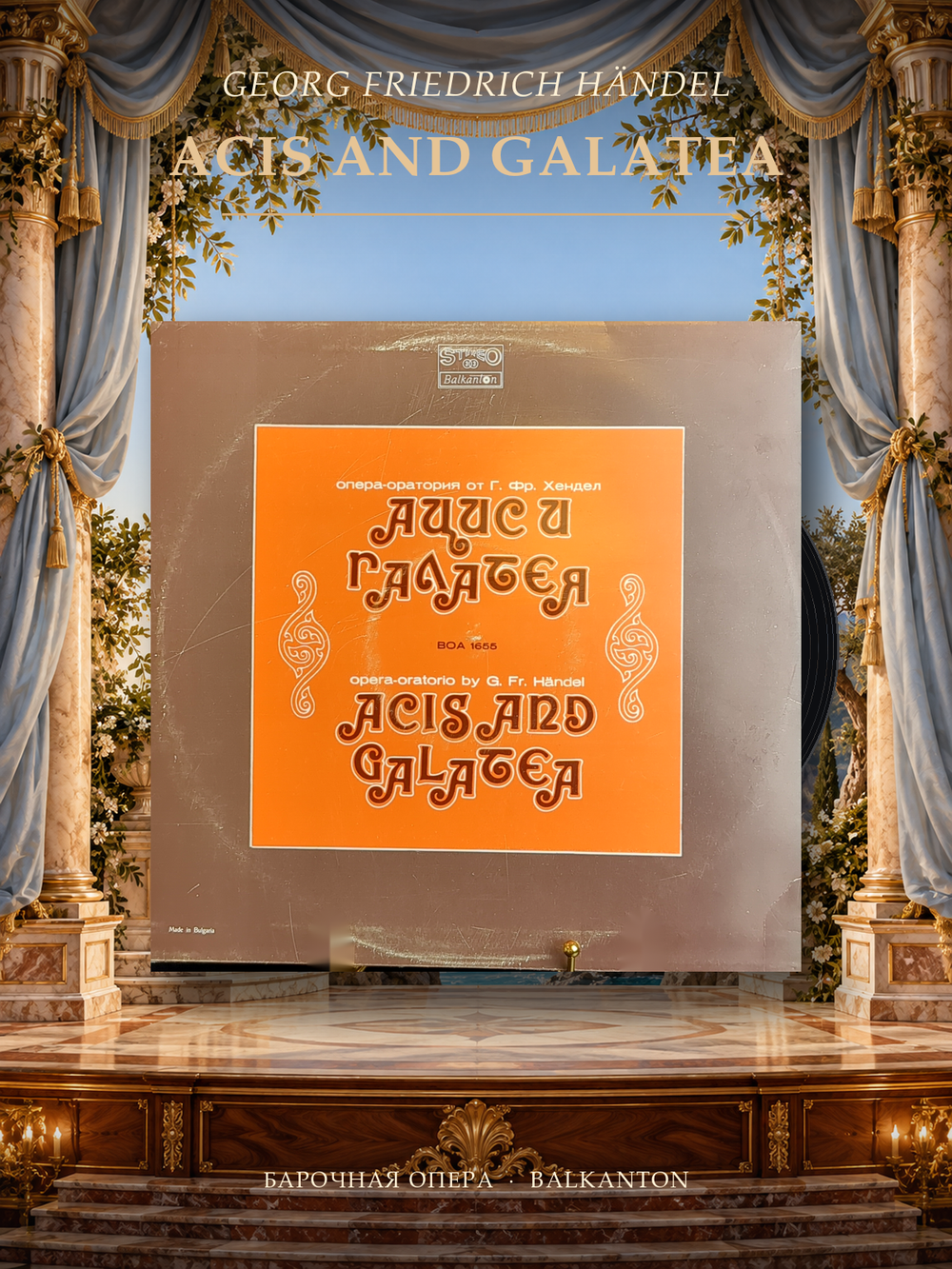 Георг Фридрих Гендель виниловая пластинка 12 дюймов "Ацис и Галатея", LP, винтаж времён СССР фирма Балкантон, Болгария