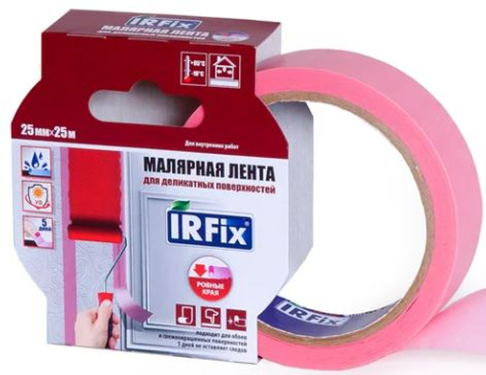 Лента малярная для деликатных поверхностей 50 мм, 25 м, розовая IRFIX EXTRA Mr.SiL (72 шт) 30082