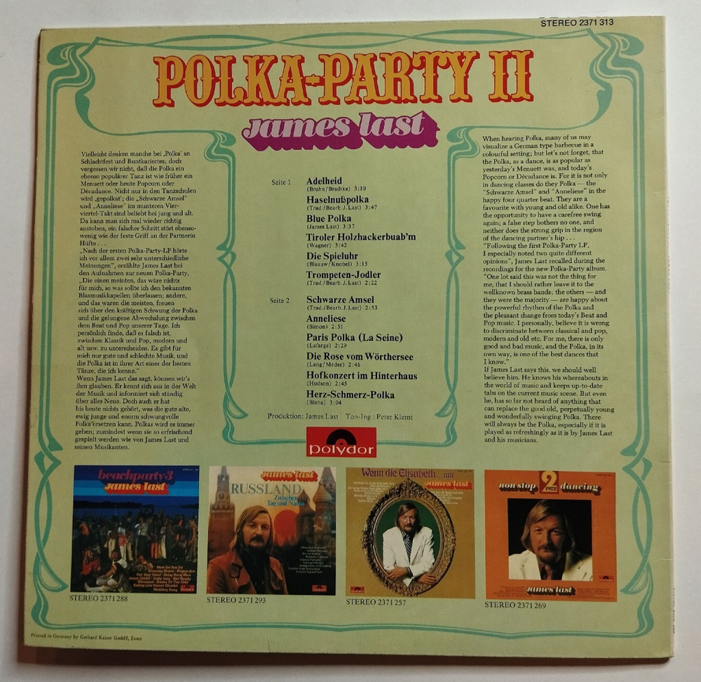 Винтажная виниловая пластинка LP James Last Polka Party 2 (Germany 1972) (EX)