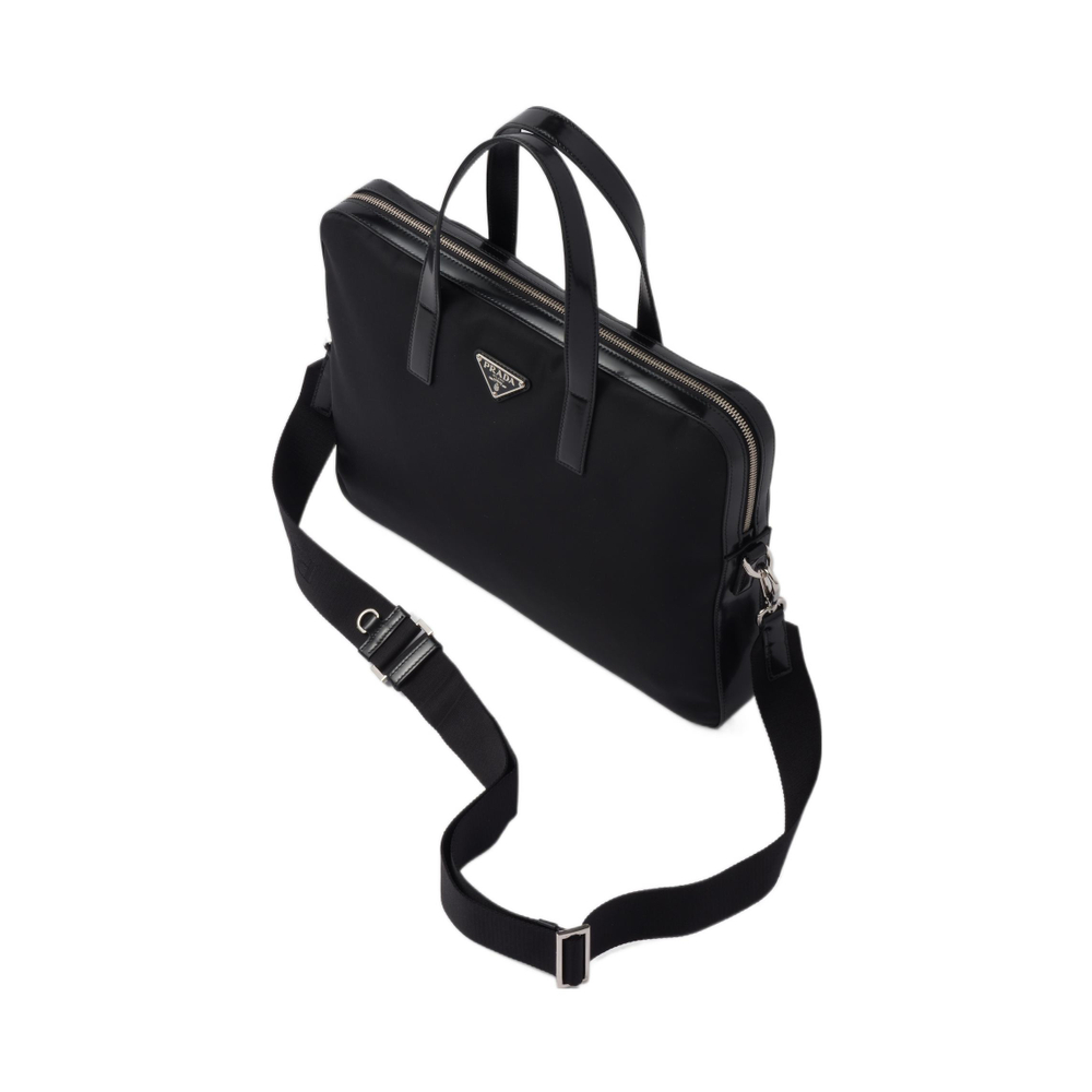 PRADA Saffiano Recycled Nylon With Leather Crossbody Bag, Briefcase Men"s Black