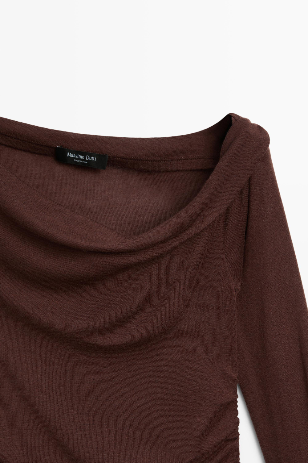 Massimo Dutti Асимметричный топ из струящейся ткани с длинными рукавами, бордо