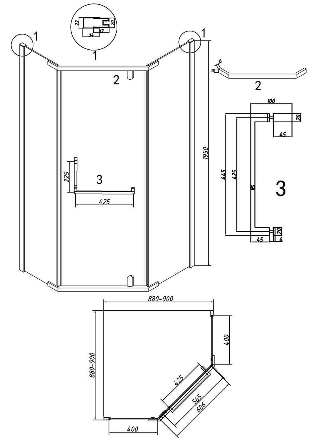 Душевое ограждение Grossman Pragma 302.K33.03.9090.32.00 (90х90х195) трапеция,распашная,золото сатин,стекло прозрачное, 1 место
