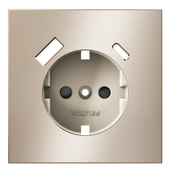 Накладка для розетки с заземлением и защитными шторками, с USB A+C Voltum S70 Metal Платина VLSM001010