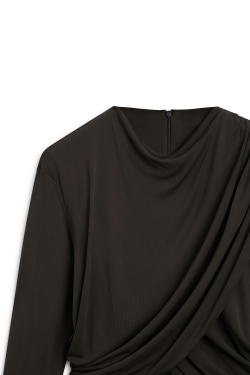 Massimo Dutti Блузка с длинными рукавами и драпировкой - Limited Edition, коричневый