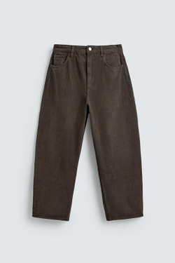 ZARA ДЖИНСЫ TAPERED WIDE FIT, КОРИЧНЕВЫЙ