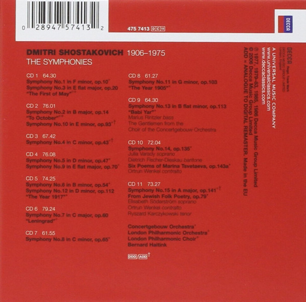 Shostakovich / Concertgebouw Orchestra, London Philharmonic Orchestra, Bernard Haitink - The Symphonies (11CD)