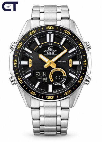 CASIO EFV-C100D-1BVDF EDIFICE мужские наручные часы — аналогово-цифровая модель с 10-летней батареей и чёрным циферблатом