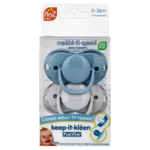 RaZbaby, Keep-It-Kleen, соска-пустышка, для детей 0–36 мес, синий и серый, 2 шт.