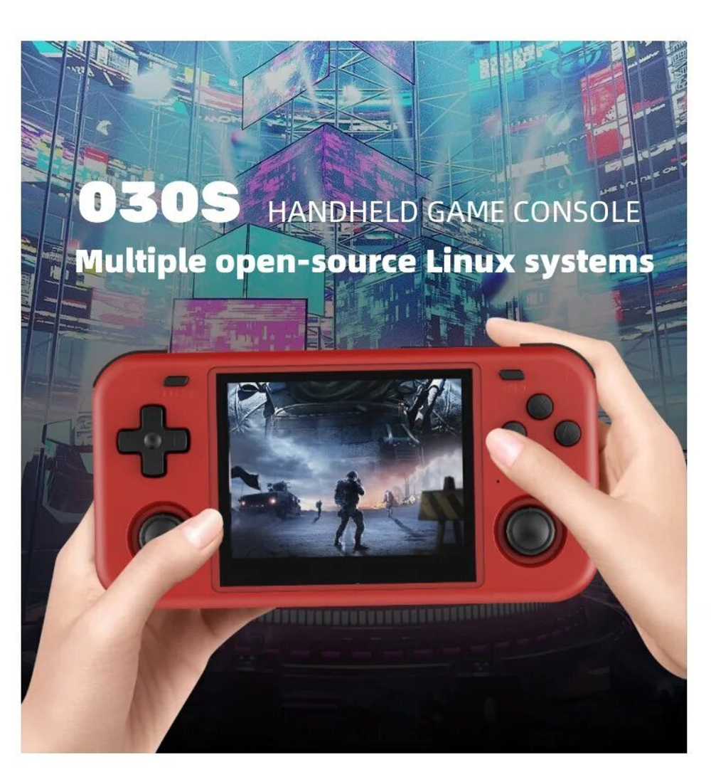 Портативная игровая консоль O30S с открытым исходным кодом в стиле ретро, black, Single card 128GB
