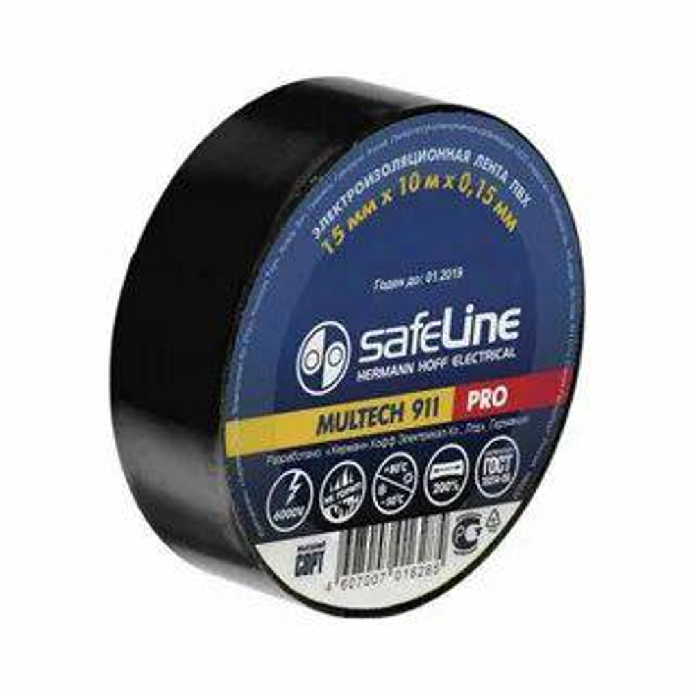 Изолента SAFELINE 15мм, 10м черный *10/250