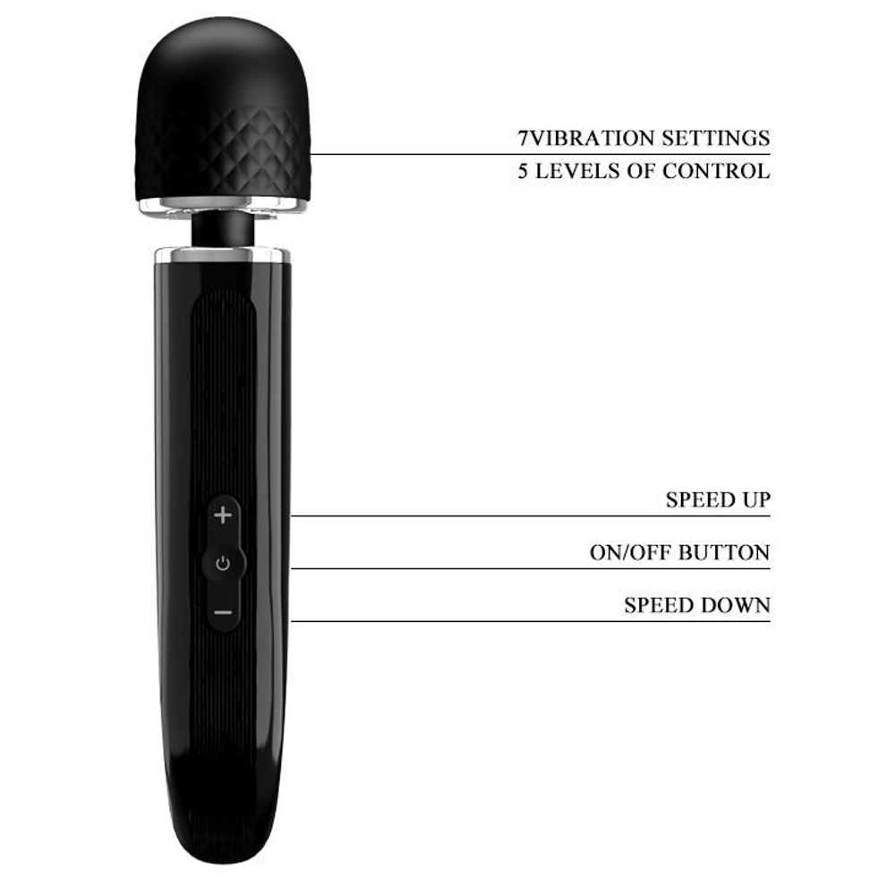 Черный мощный жезловый вибратор с изогнутой ручкой Charming Massager - 24 см. (Цвет: черный)