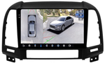 Магнитола для Hyundai Santa Fe 2 CM 2006-2012 (рамка черная) - FarCar BX008M-360 монитор 9.5" 2K QLED на Android 13, Быстрая, CarPlay, 4G SIM-слот, 4 камеры в комплекте