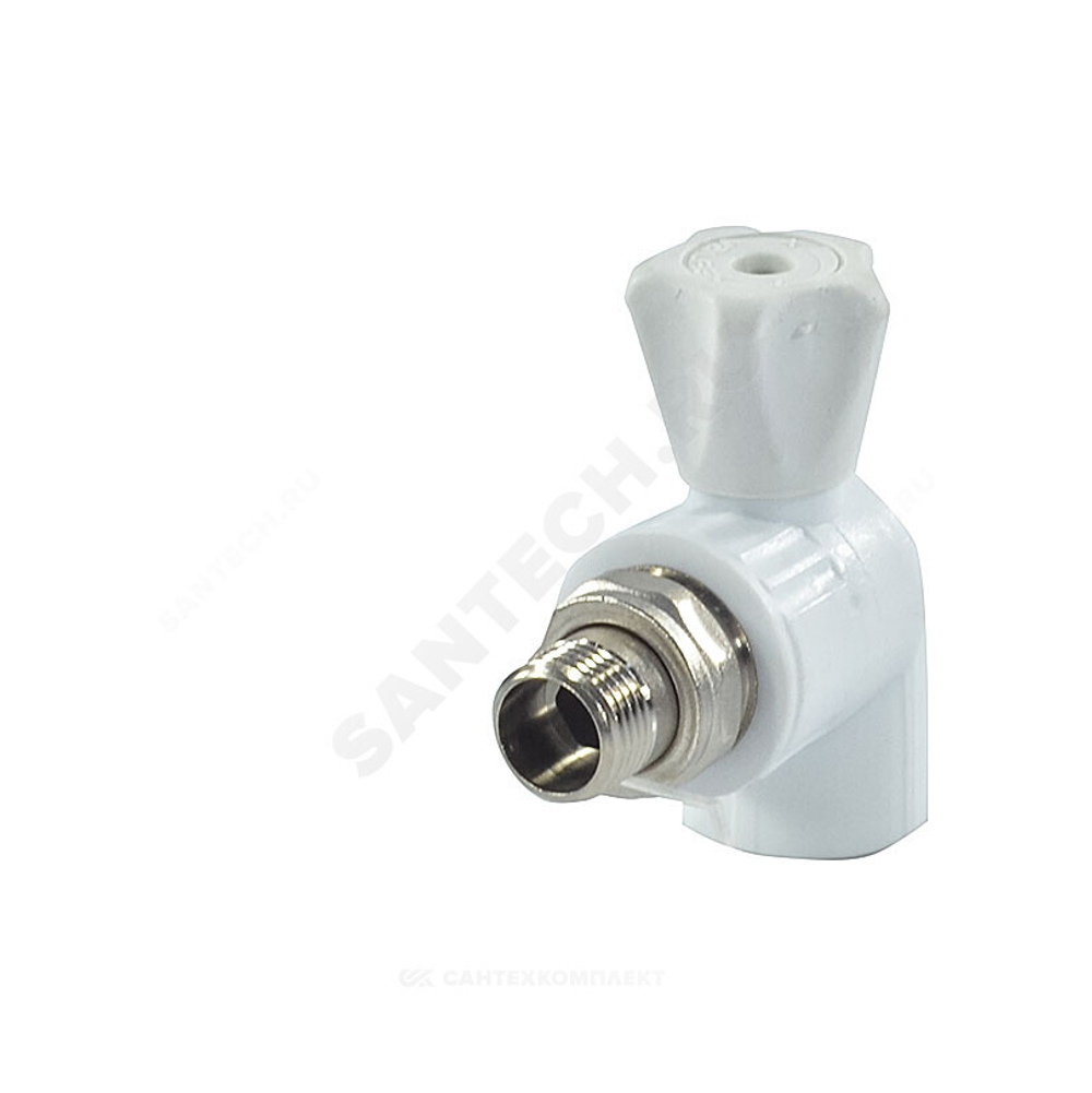 Кран шаровой PP-R белый Дн 25х1/2" НР угловой для радиатора VALFEX 10148125