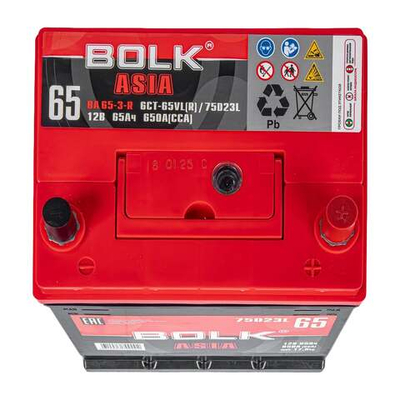 Аккумулятор BOLK ASIA 65 А/ч обратный R+ 232x175x225 D23 EN 650 А
