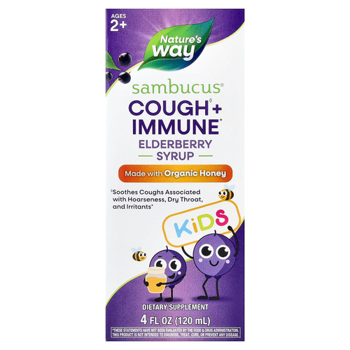 Nature's Way, Kids, Sambucus®, сироп от кашля и иммунитета с органическим медом, для детей от 2 лет, бузина, 120 мл (4 жидк. унции)