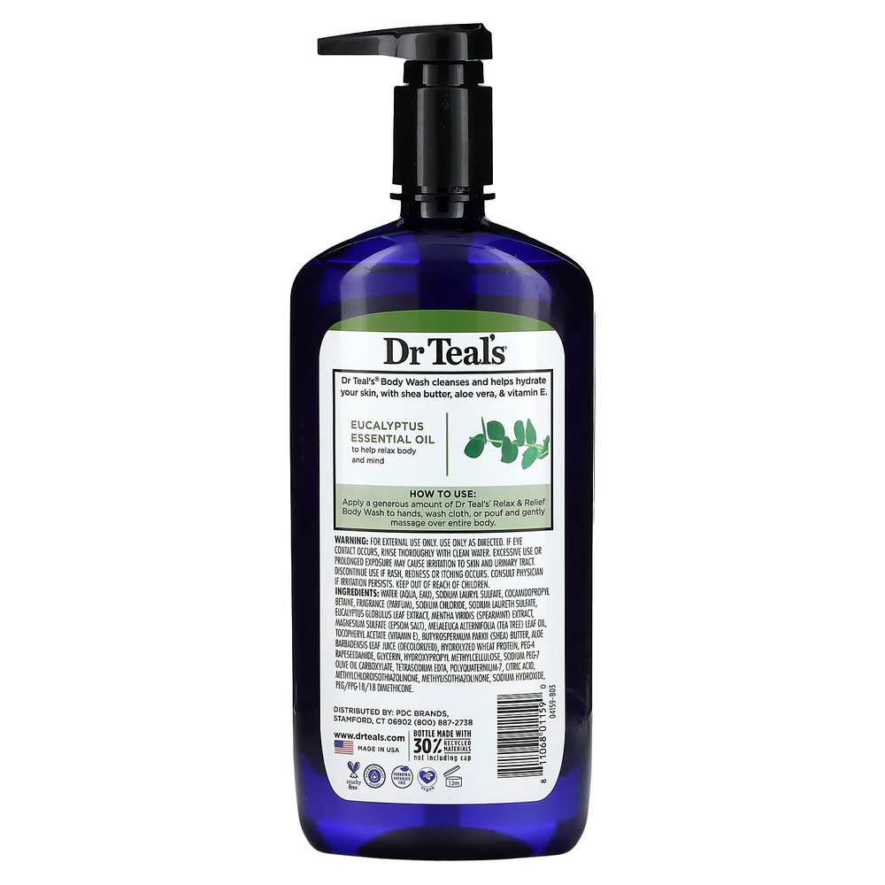 Dr. Teal's, гель для душа, с чистой английской солью, Relax & Relief, эвкалипт и мята, 710 мл (24 жидк. унции)