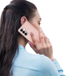 Чехол книжка из кожи розового цвета для Samsung Galaxy S26+ Плюс, серия Skin Pro Series от Dux Ducis