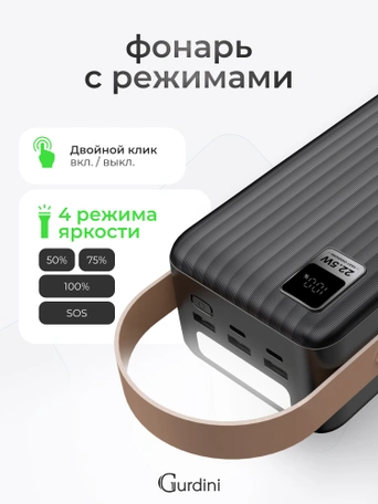 Дополнительный аккумулятор Gurdini Speed Series PD+LCD 22.5W GPPD-06B 60000 mAh Black