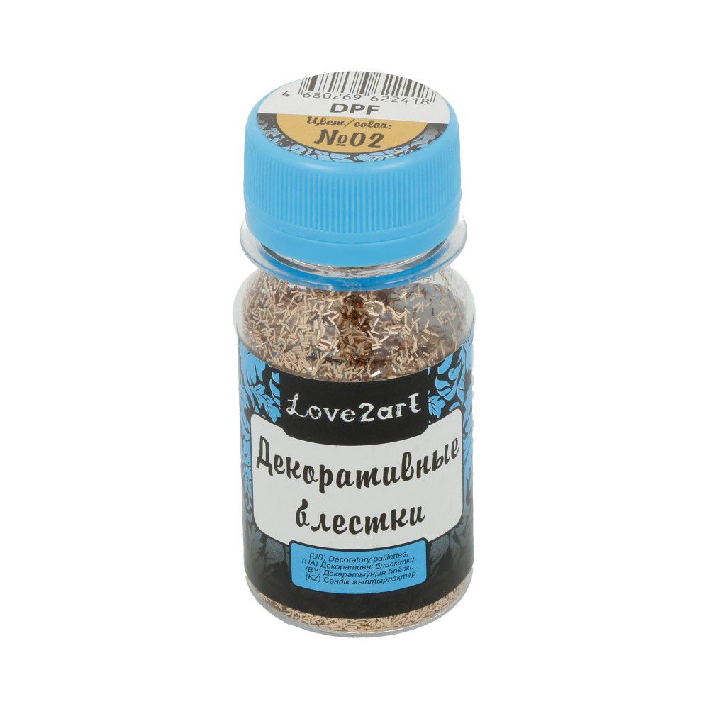 Блестки декоративные 1.5х0.2 мм, 60 г (4х15 г), 02 св. золотой, Love2art DPF