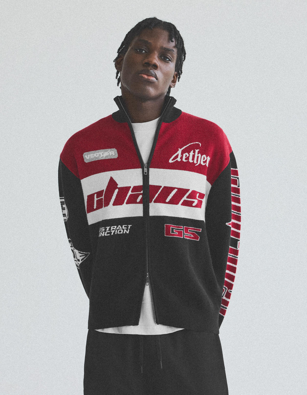 Мужская трикотажная куртка на молнии в стиле racing - BERSHKA