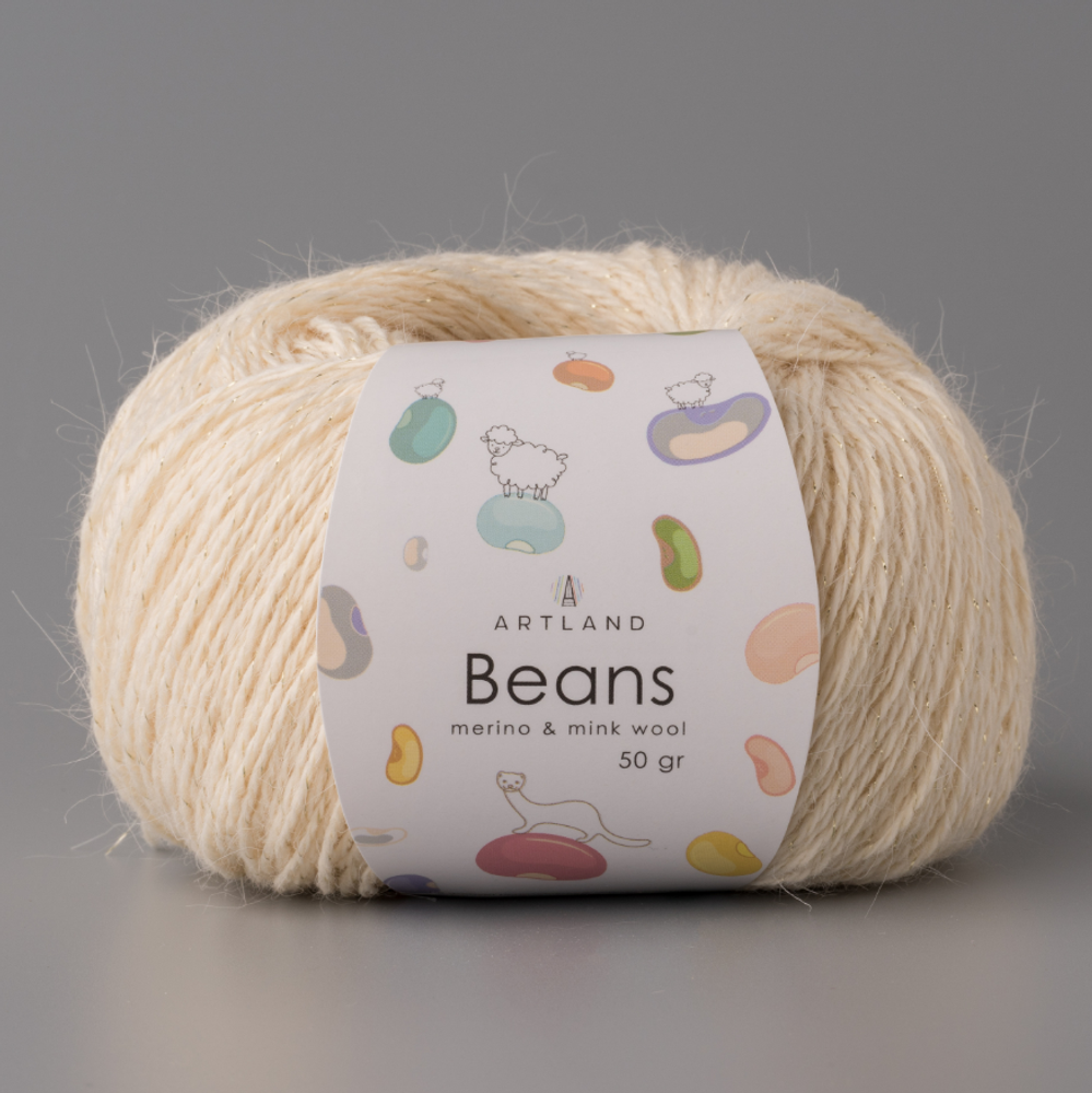 Пряжа "Beans", 5% шёлк, 20% мериносовая шерсть, 30% нейлон, 45% норка, 50гр-240м, (1уп=5шт), кремовый