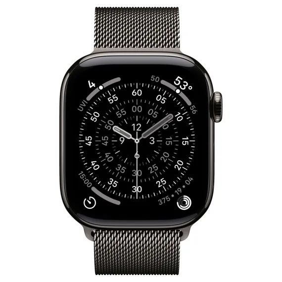 Часы Apple Watch Series 11, 42 мм, титан синевато-серого цвета, миланский сетчатый браслет