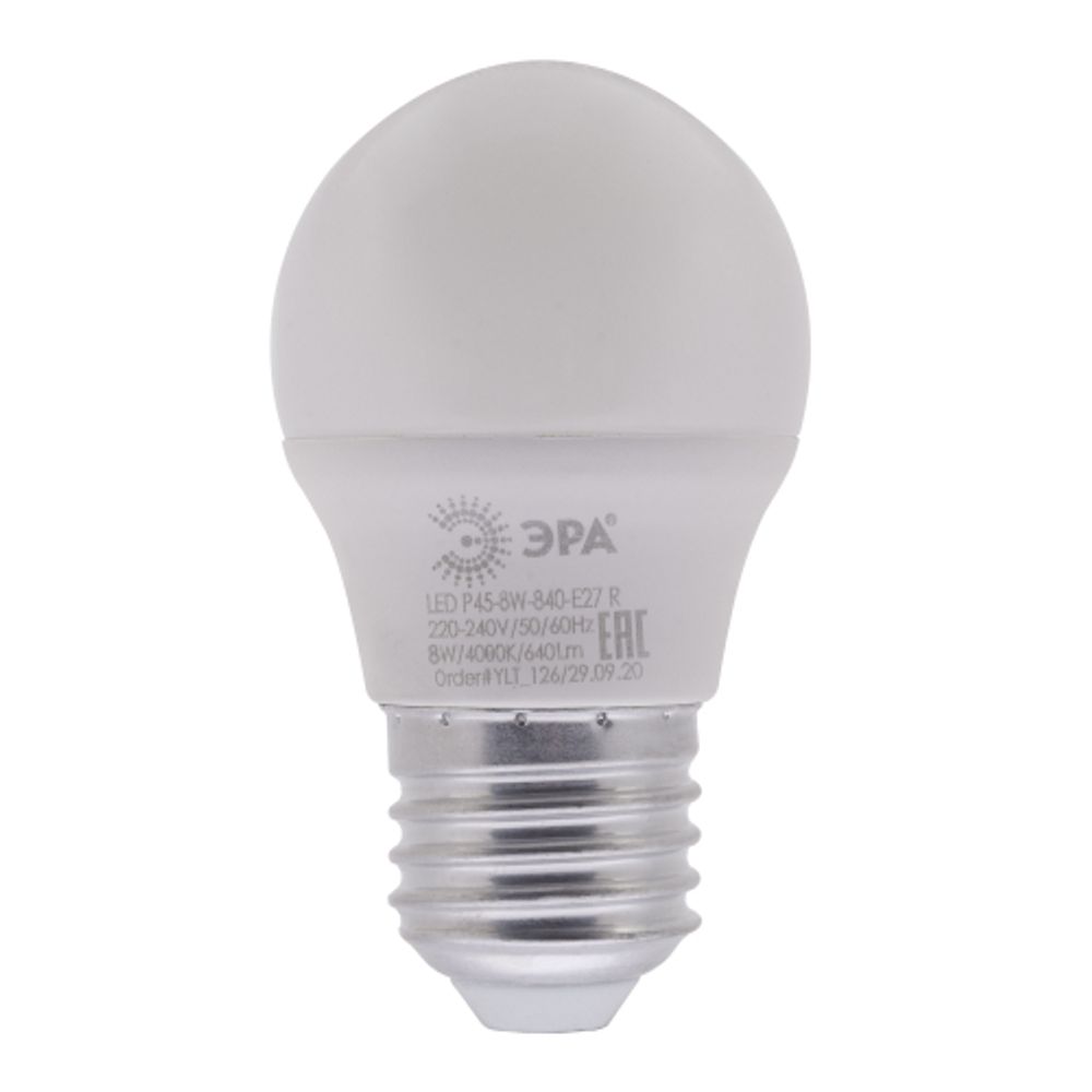 Лампа светодиодная ЭРА RED LINE LED P45-8W-840-E27 R 8Вт шар нейтральный белый свет E27 | Лампы cветодиодные Шар (G/P)