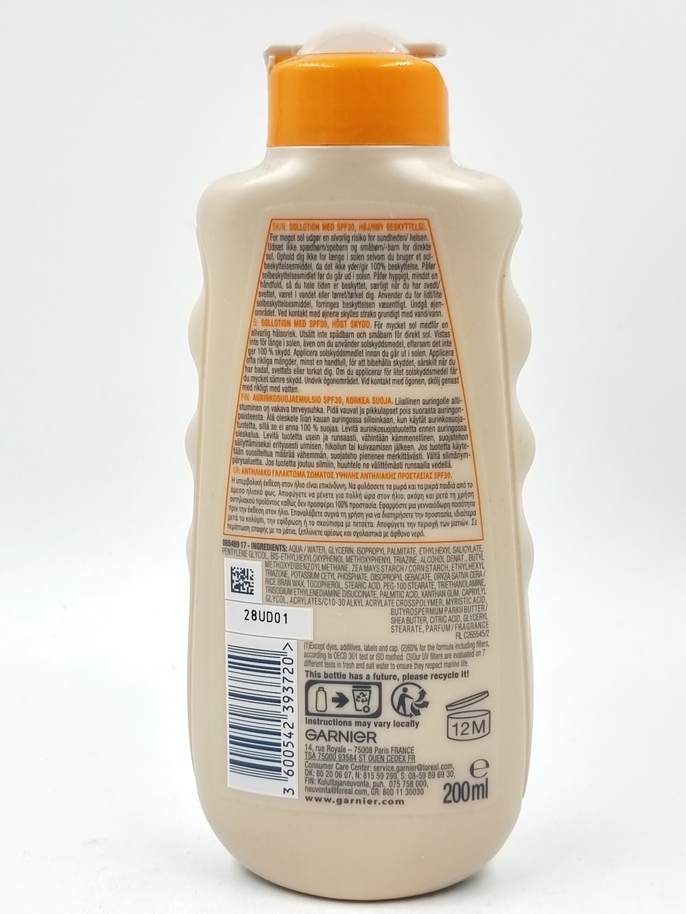 Garnier Солнцезащитное молочко Ambre Solaire Eco-Designed SPF30, водостойкое, 200 мл (из Финляндии)