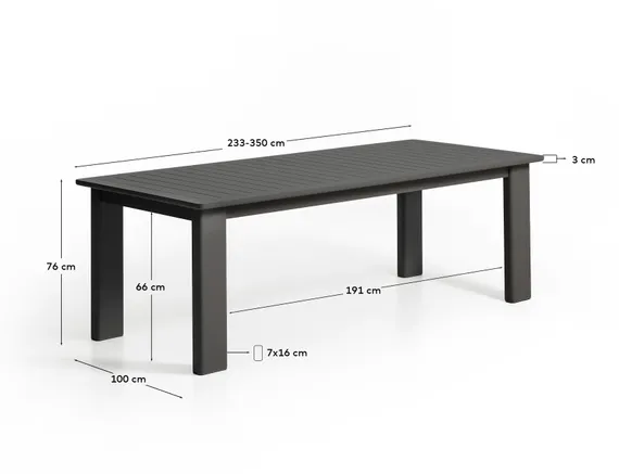 Раздвижной уличный стол Livorno из графитового алюминия, 233(350) x 100 см