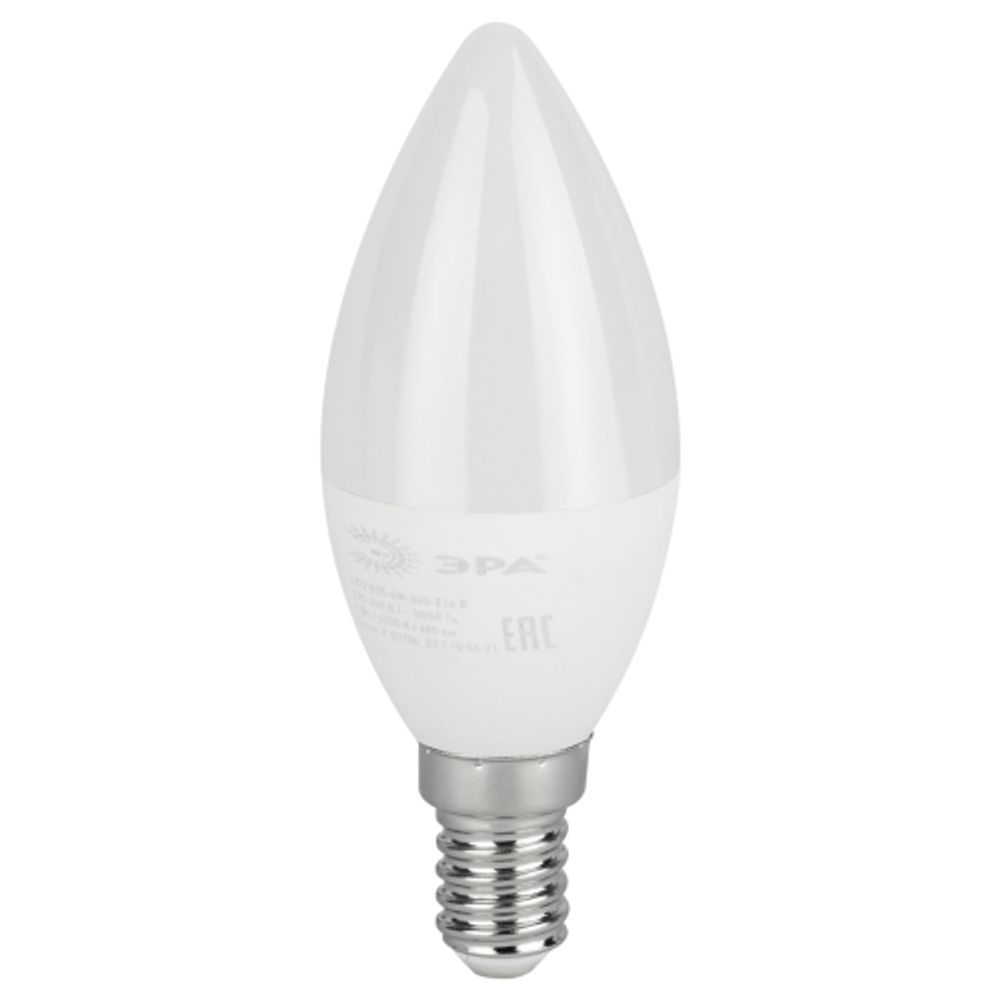 Лампа светодиодная ЭРА RED LINE LED B35-6W-840-E14 R 6Вт свеча нейтральный белый свет Е14 | Лампы cветодиодные Свеча (B/C)
