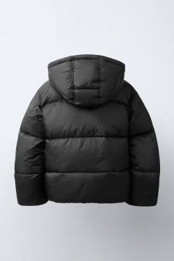 ZARA СТЕГАНАЯ КУРТКА WATER-REPELLENT С КАПЮШОНОМ, ЧЕРНЫЙ