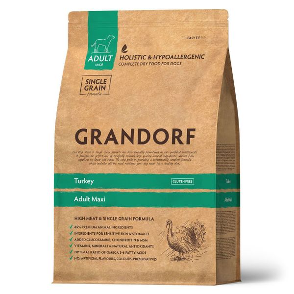 Сухой корм Grandorf DOG Turkey MAXI для взрослых собак крупных пород, индейка